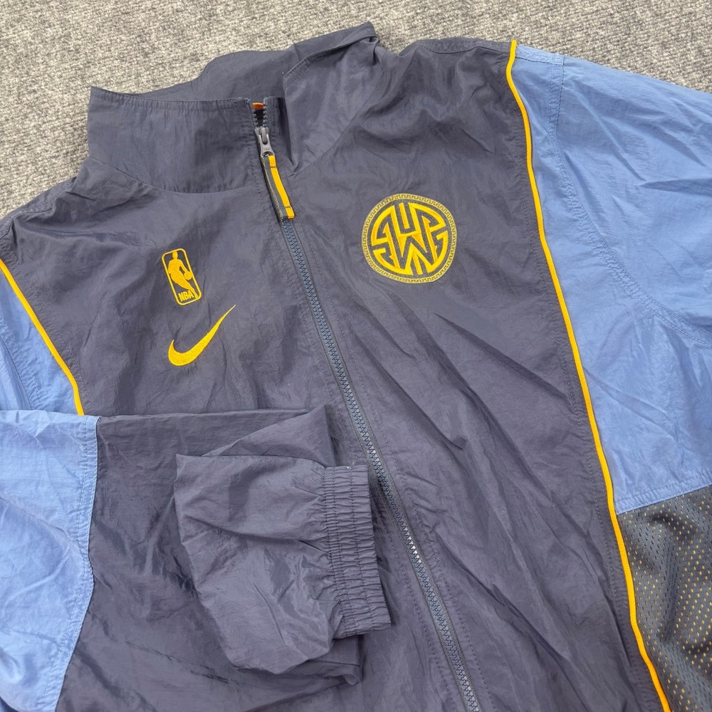 Nike NBA Windbreaker Jacket XL Blue Yellow Golden State Warriors Full Zip Men's